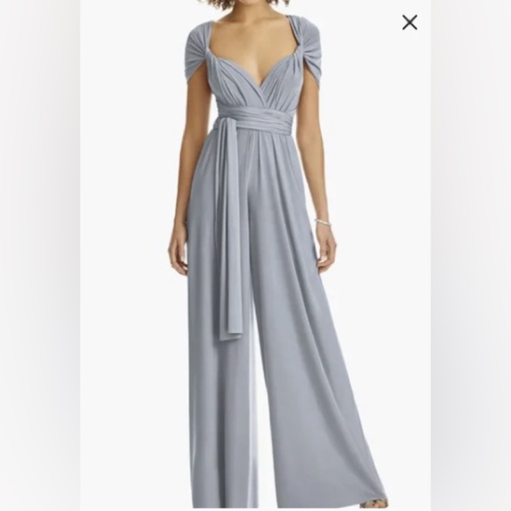 Dessy collection twist wrap silver jumpsuit